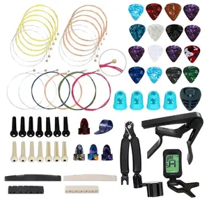 66PCS Guitar Accessories Kit with Acoustic Strings Picks Capo String Winder Cutter Tuner Bones for Players Beginners