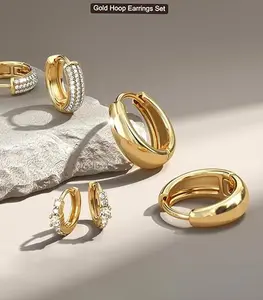 3 Pairs Chunky Hoop Earrings for Women  14K Gold Plated & Silver Huggie Hoops | Hypoallergenic Non-Tarnish Lightweight Earrings for Sensitive Ears, Perfect for Stacking & Multiple Piercings