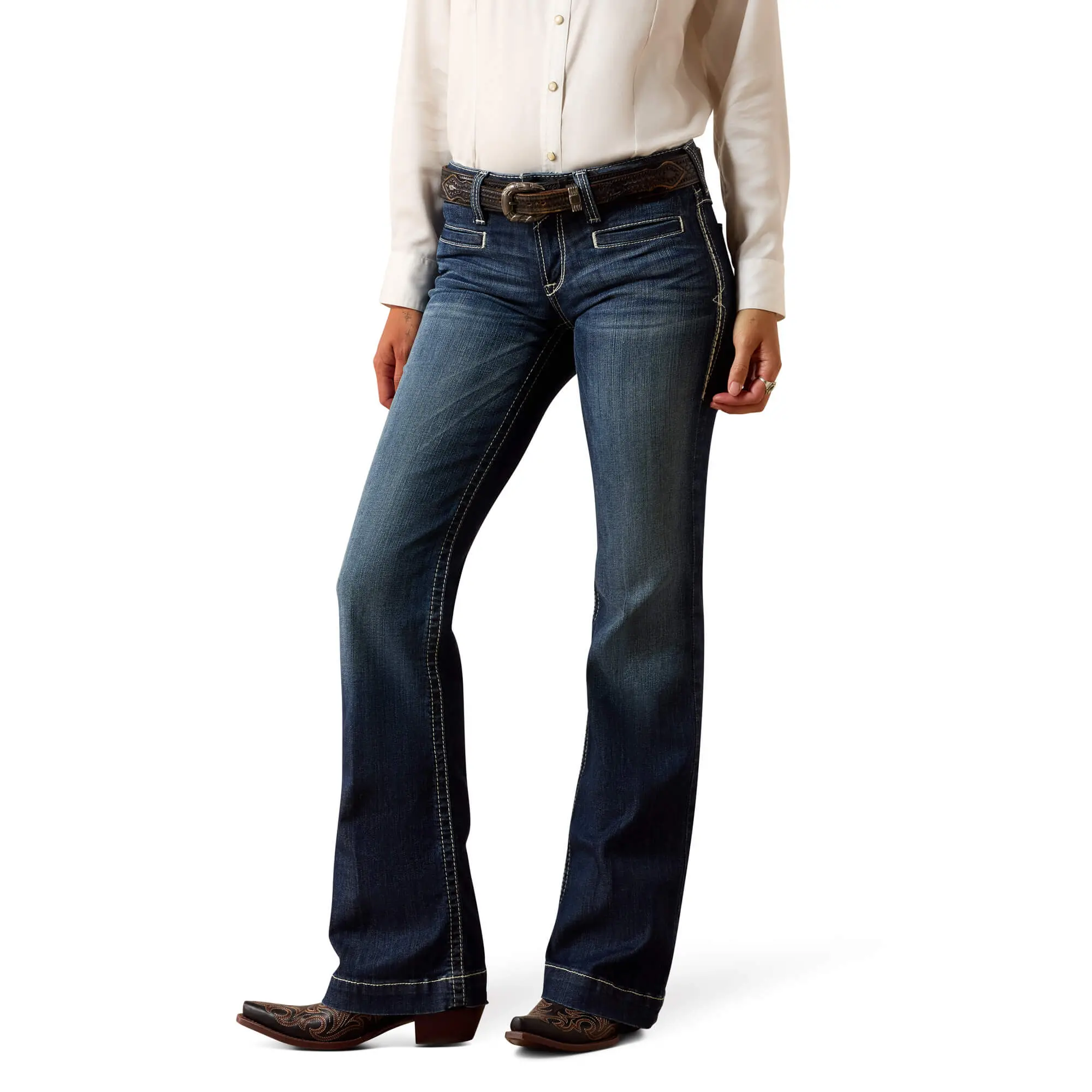 Women's Trouser Mid Rise Stretch Entwined Wide Leg Jeans