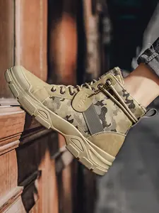 1 Pair Multi-color Men's Retro Camouflage Hiking Boots Suitable for Large Size Men Daily Outings, Wear-resistant Upper Material, Trendy All-match & Stable Wear-resistant, Wide Toe Box & Natural Movement, Durable Outdoor Hiking