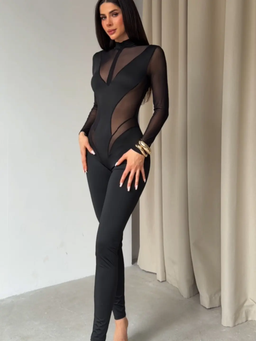 Women's Comfortable Long-Sleeves Statement Mesh See-Through Spandex Full Body Suit Overalls - Jumpsuits & Rompers for Party, Birthday Events