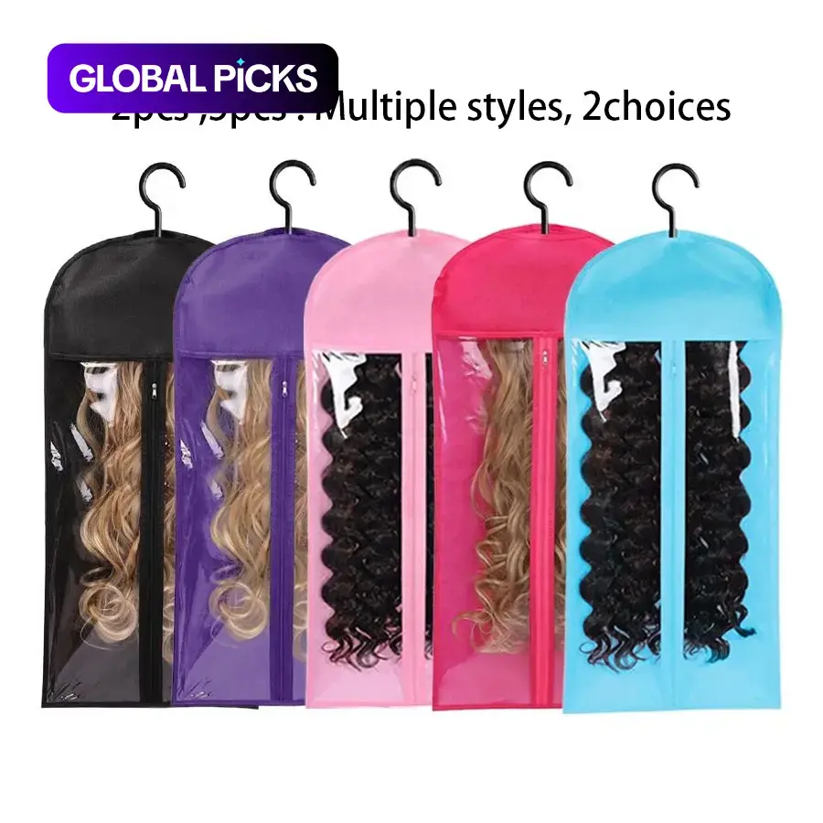 2/5 Counts Transparent Dustproof Design Wig Storage Bags with Hooks and Zipper, Hair Extension Holder and Wig Hanger Bags for Multiple Wigs, Wig Accessories for Salon and Home Use #GLOBAL PICKS