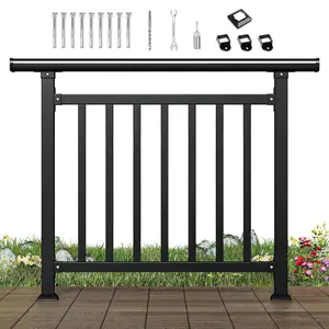 Upgrade Horizontal Deck Railing Kit, 40" H x 50" W Black Heavy Duty Wrought Iron Outdoor Guard Fence Handrail, Flat Hand Rails for Porch, Balcony, Patio, Deck and Other Outdoor/Indoor Spaces