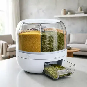 Home storage necessity | Rotatable and sealed rice bucket, suitable for various kitchen layouts Rotating Multi-Grid Grain jar Dispenser Containers
