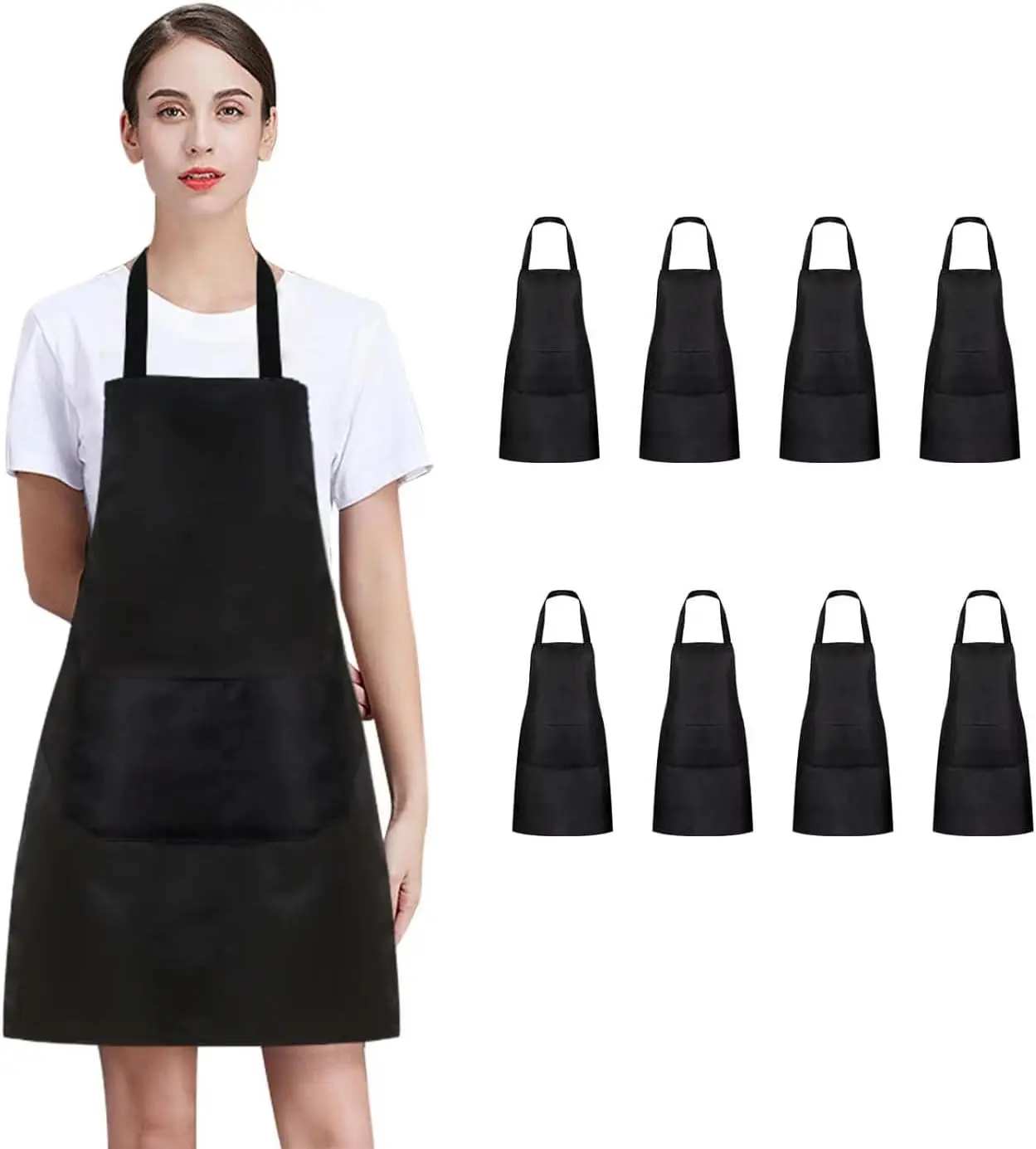 8/12/24 Pack Plain Bib Aprons Bulk, Black Commercial Apron with 2 Pockets, Unisex Apron for Adults Painting BBQ