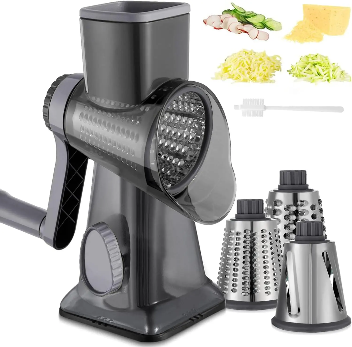 Cheese Grater Hand Crank Rotary Vegetables Shredder with Handle | 3-in-1 Graters, Interchangeable Blades, Non-slip Base, Multifunctional Slicer