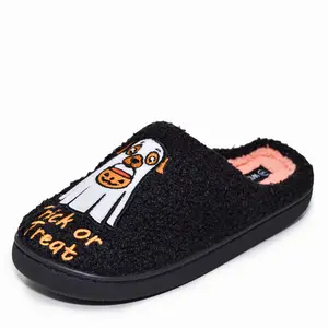 Wild Diva Women's Spooky Halloween Fuzzy Cute Dog Ghost Trick or Treat Closed Toe Slide Slippers Slides Girl Walking Shoes