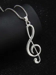 1 Piece of Hip-hop Rock Exaggerated Note Stainless Steel Non Fading Necklace for Men and Women, Simple and Trendy Street Style Party Versatile Long Necklace, Non Tarnish Necklace, Fashionable Jewelry, Fashion Accessory Necklace