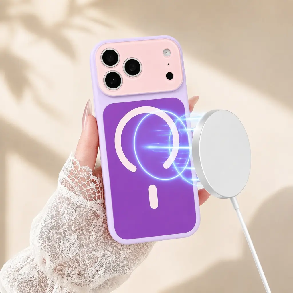 Two-Tone Magnetic Skin Texture Phone Case For iPhone 17 16 15 14 13 12 Pro Max, Full lens protection Shockproof Protective Cover Compatible with Magnetic Wireless Charging Dual Lanyard Holes#summervibedopamine
