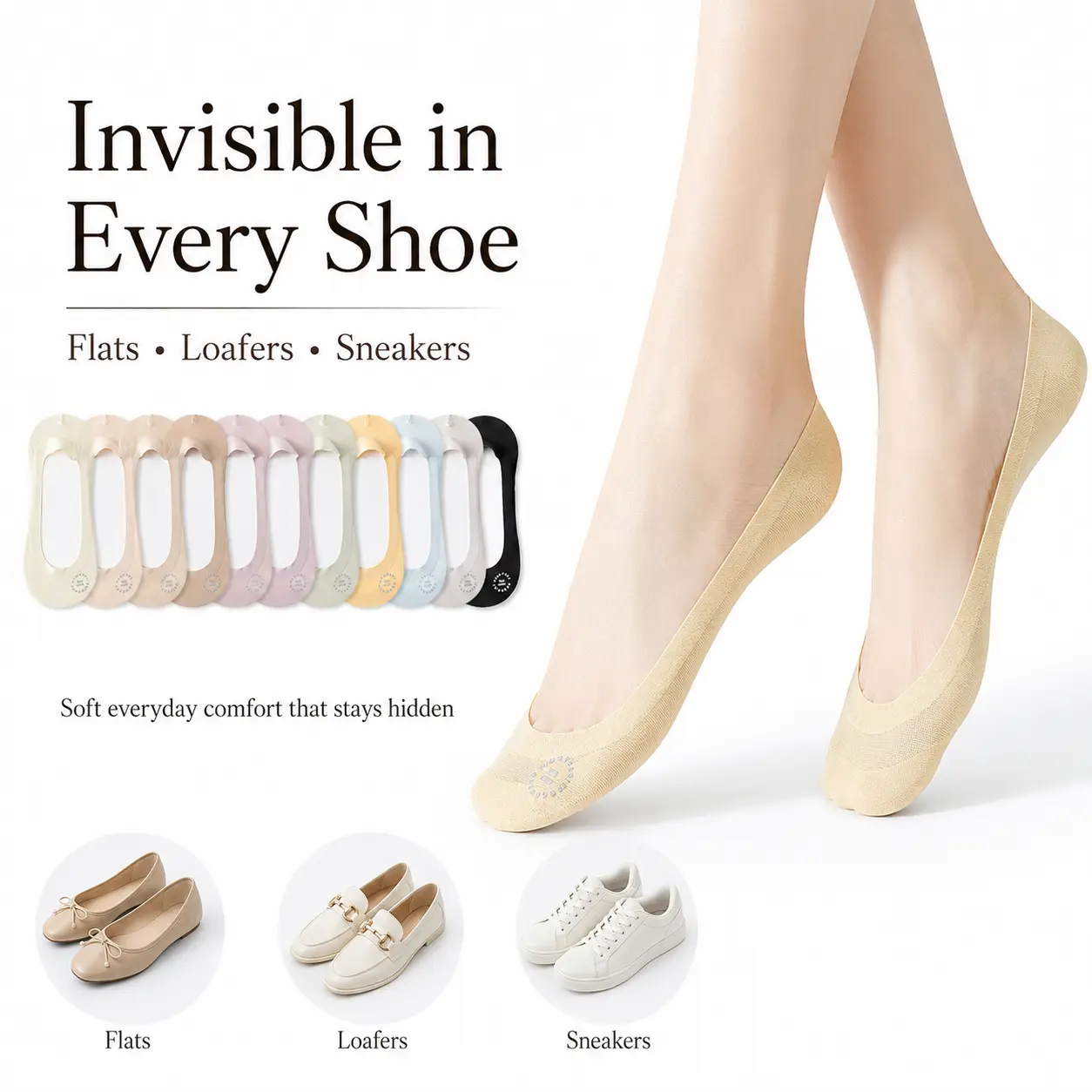 Women's Classic Glam Lady Basic Low Cut Invisible Underwear Socks - Elegant, Breathable Soft Cotton, Cold Wash Safe, Terry Bottom, Foot Cushion Heel, Anti-Slip Grip, Snug Fit for Athletic Flats, Sneakers (Thanksgiving, Easter)