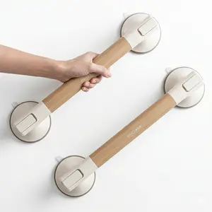 2 Pack Shower Grab Bars for Bathtubs and Showers - 16.5" Suction Cup Shower Handles, Wood Grain & White Safety Handrails for Bathroom, No-Drill & Waterproof, Heavy Duty Support for Seniors & Elderly