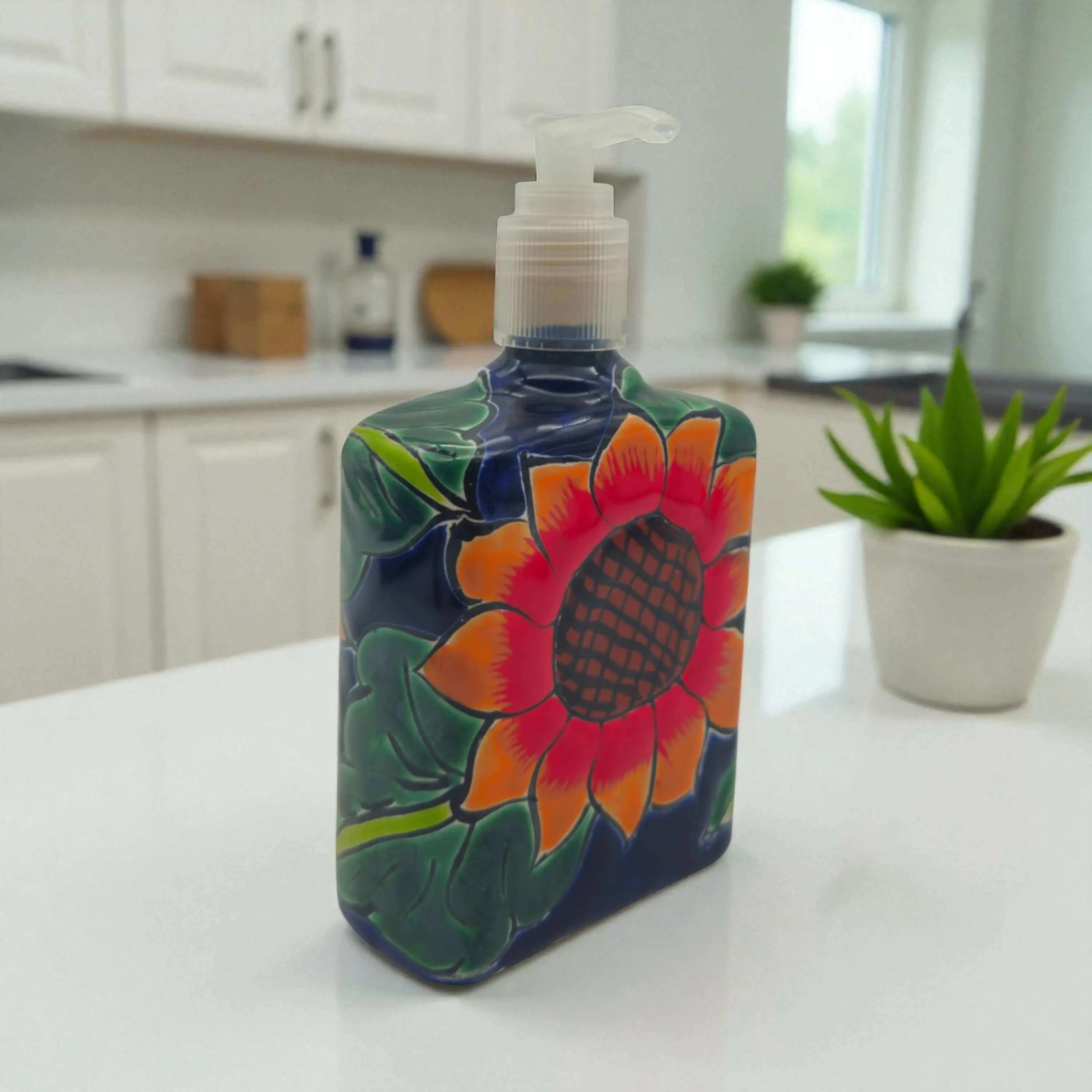 Sunflower Talavera Soap Pump | Handmade Ceramic Dispenser