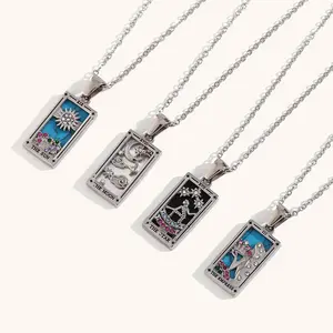 Tarot Card Necklace for Men & Women Vintage Silver Plated Stainless Steel Exquisite Birthday Gift 11 Unique Cards Symbolic Design 41-50cm Chain Length