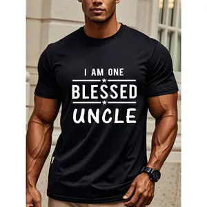 Men's Funny "I Am One Blessed Uncle" Slogan T-Shirt - Moisture-Wicking Short Sleeve Crew Neck Tee with Print, Birthday Gift for Uncle from Nephew/Elder, Casual Summer & Year-Round Wear