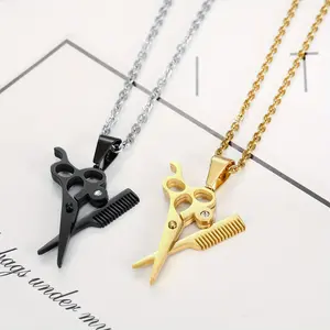 Unisex Scissor-Shape Stainless Steel Hairdressing Scissors Pendant Necklace Set, Exquisite Chain Jewelry, Fashionable Jewelry Accessories