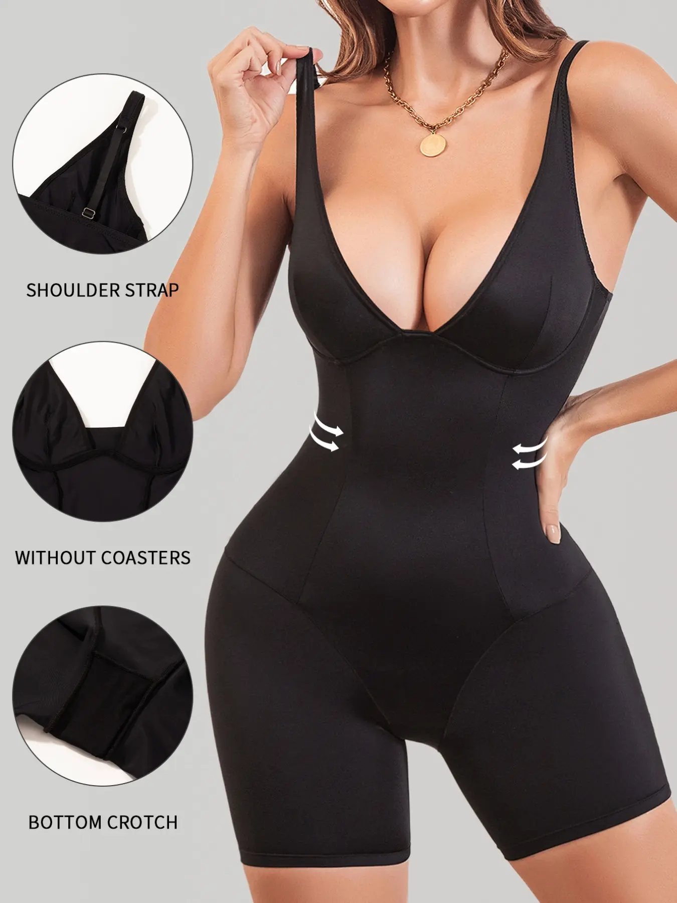 1 piece women's shapewear bodysuit with underwire, no padding, high support, Body Sculpting Compression, tummy control and hip lift, Tummy Tuck Clothes, boxer design hugging the hips, push-up with camisole straps