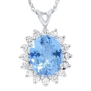 5 1/2ct Blue Topaz Diamond Pendant 14K White Gold