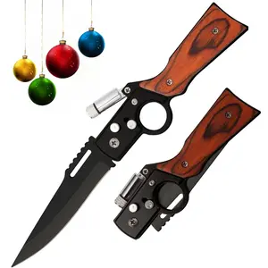 LED Light Folding Knife – Deep Pocket Clip, EDC Size – Camping, Fishing & Hiking Tool – Christmas Gift for Men & Women(Black)