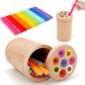 Wooden Rainbow Color Sorting Cup with Color-Coded Sticks - Sensory Learning Toy for Hand-Eye Coordination, Number Recognition & Color Recognition