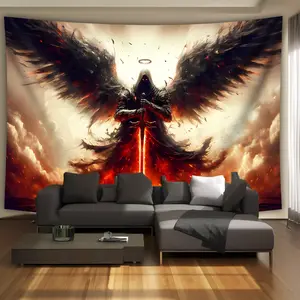 [ 2D Flat Printing] 1pc- Ultra large size- - Mighty Angel Wings HD Digital Printing Huge Tapestry- Polyester- Home Decoration- with Free Hanging Clips