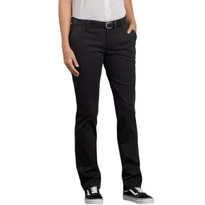 Genuine Dickies Women's Curvy Stretch Twill Straight Leg Service Pant - Rinsed Black, Comfortable Bottoms for Women - Womenswear