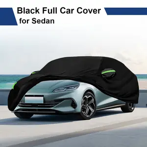 Black Full Car Cover, All Weather UV Protection Full Cover Made of Fabric for Sedan- Equipped with Reflective Stripes,Universal Fit Outdoor Use, Snowproof Dustproof  Anti-Scratch