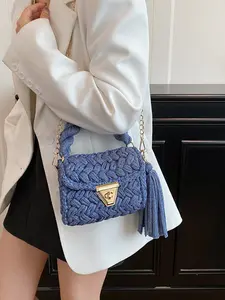 Ins Aesthetic Woven Crossbody Bag For Women Minimalist Casual Handbag Crossbody Shoulder Purses