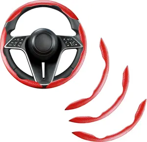 3- Carbon Fiber  Steering Wheel Cover, Anti-Skid Segmented Butterfly Universal Wheel Cover,  Interior Accessories, Fit for 99%  (Red)