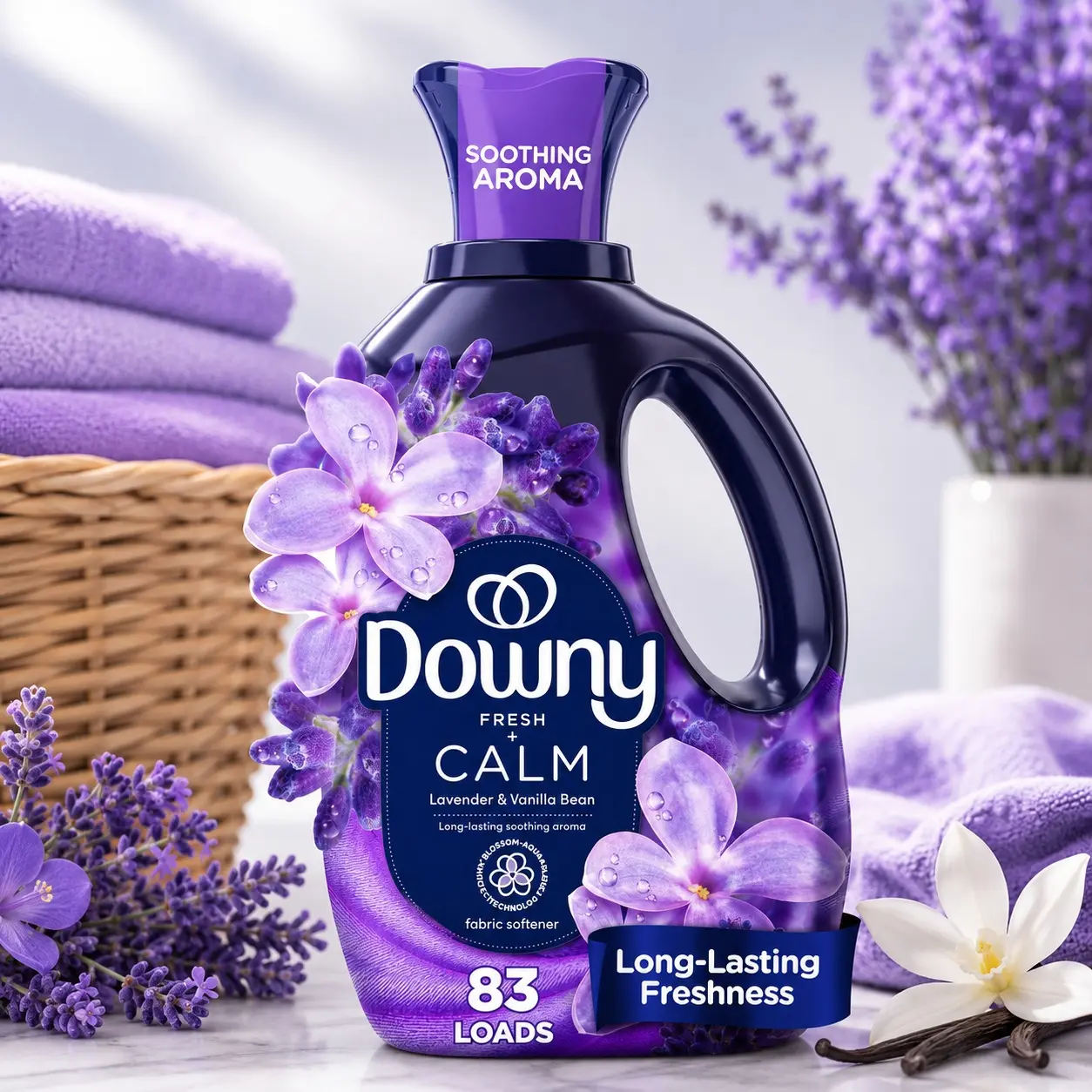 Downy Ultra Soft Liquid Fabric Softener, Lavender Vanilla Scent, 56 Fl Oz, 83 Loads, Soft & Fresh Laundry Softener