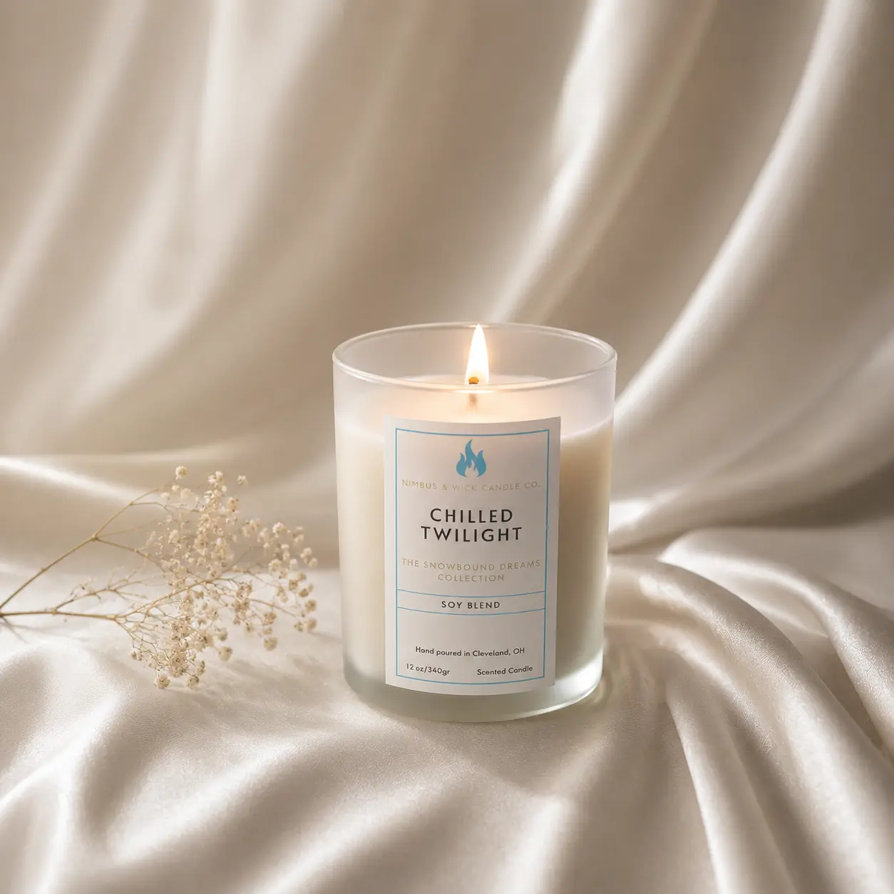 Nimbus & Wick Candle Co. Chilled Twilight Scented Candle from The Snowbound Dreams Collection - Soy Blend, Phthalate-free, Hand-Poured, 12 oz, Cozy Creamy Fragrance Aroma