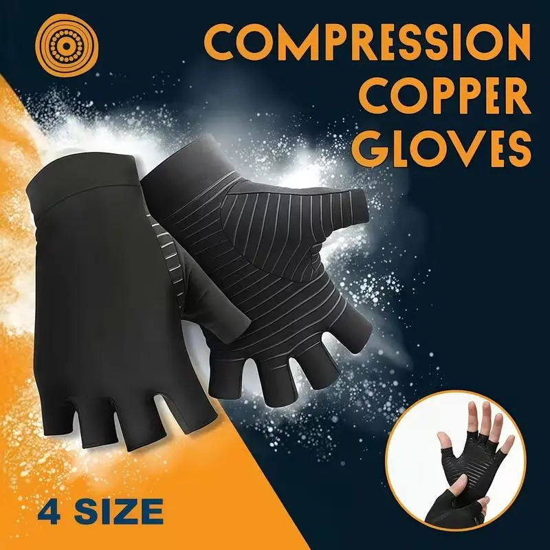 Compression Copper Fingerless Sports Gloves - Tailored Fit, Dexterity-Enhancing, Pressure-Relieving for Bikers, Outdoor Activities - 4 Sizes for Support