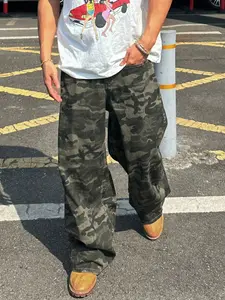 Men's Camo Print Camouflage Loose Straight Leg Jeans, Casual Street Style Denim Jeans, All Seasons Fashion, Trendy and Versatile