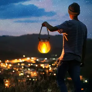 Solar Flame Lantern Hanging Outdoor Waterproof, 2 Pack Flame Lanterns, Dual Charging Modes Solar & USB, Garden or Yard Decorations