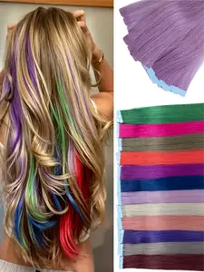 10 Pcs Human Hair Mini Tape-In Extensions, Quick Change Clip-In, Natural Straight Hairpiece, Natural Style, Firm Hold, Straight Hair, 12/16/20 Inches, Multi-Color
