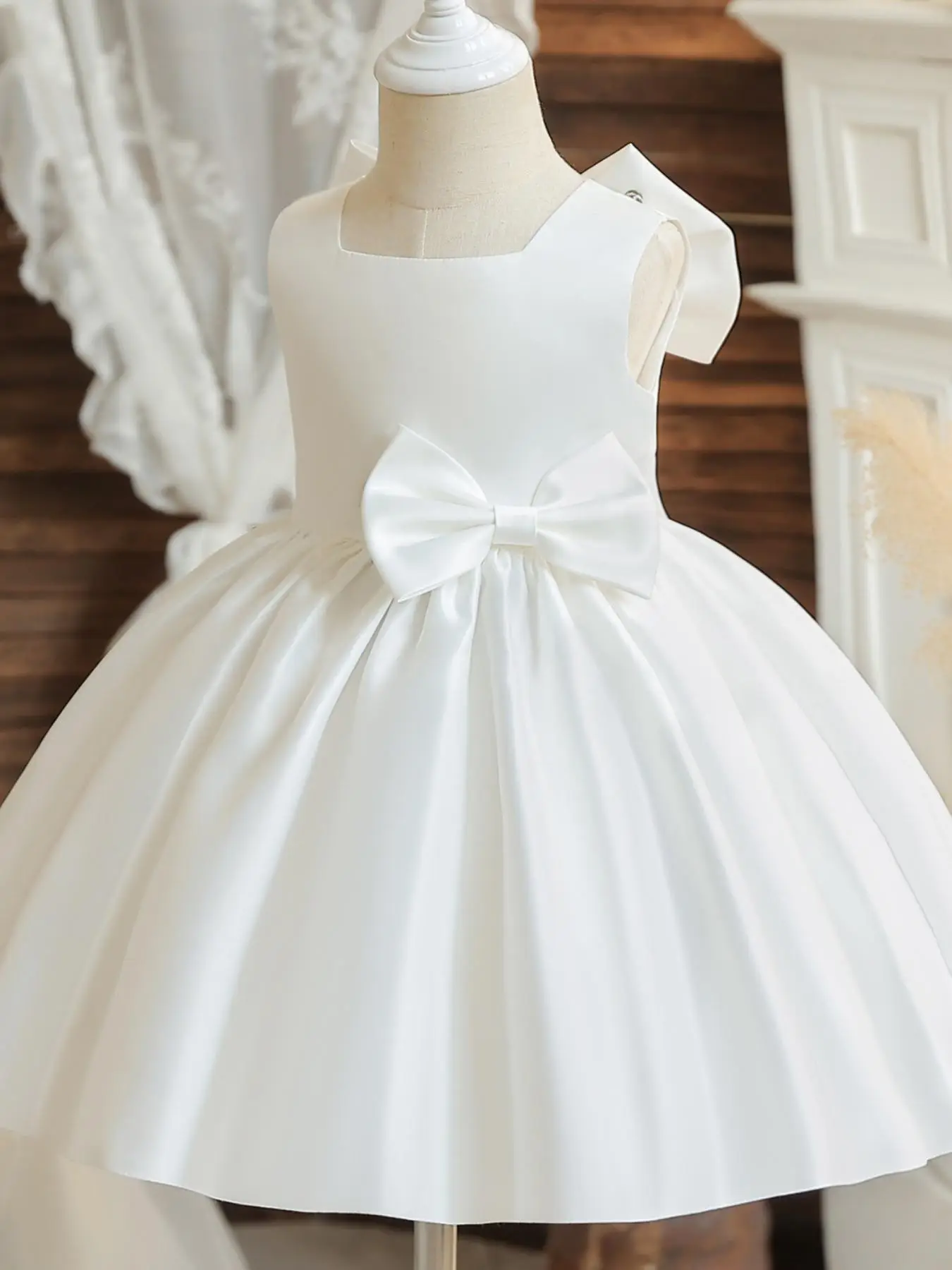 Toddler Girl's Big Bow Decor Mesh Sweater Dress, Elegant Sleeveless A Line Dress for Party Wedding Guest, Kids Clothes for All Seasons