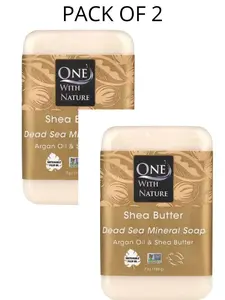 Pack of 2 - One with Nature Dead Sea Mineral Bar Soap, Shea Butter, Argon Oil & Shea Butter, 7 oz (198 g) each, scent free, 100% authentic, personal care, body wash