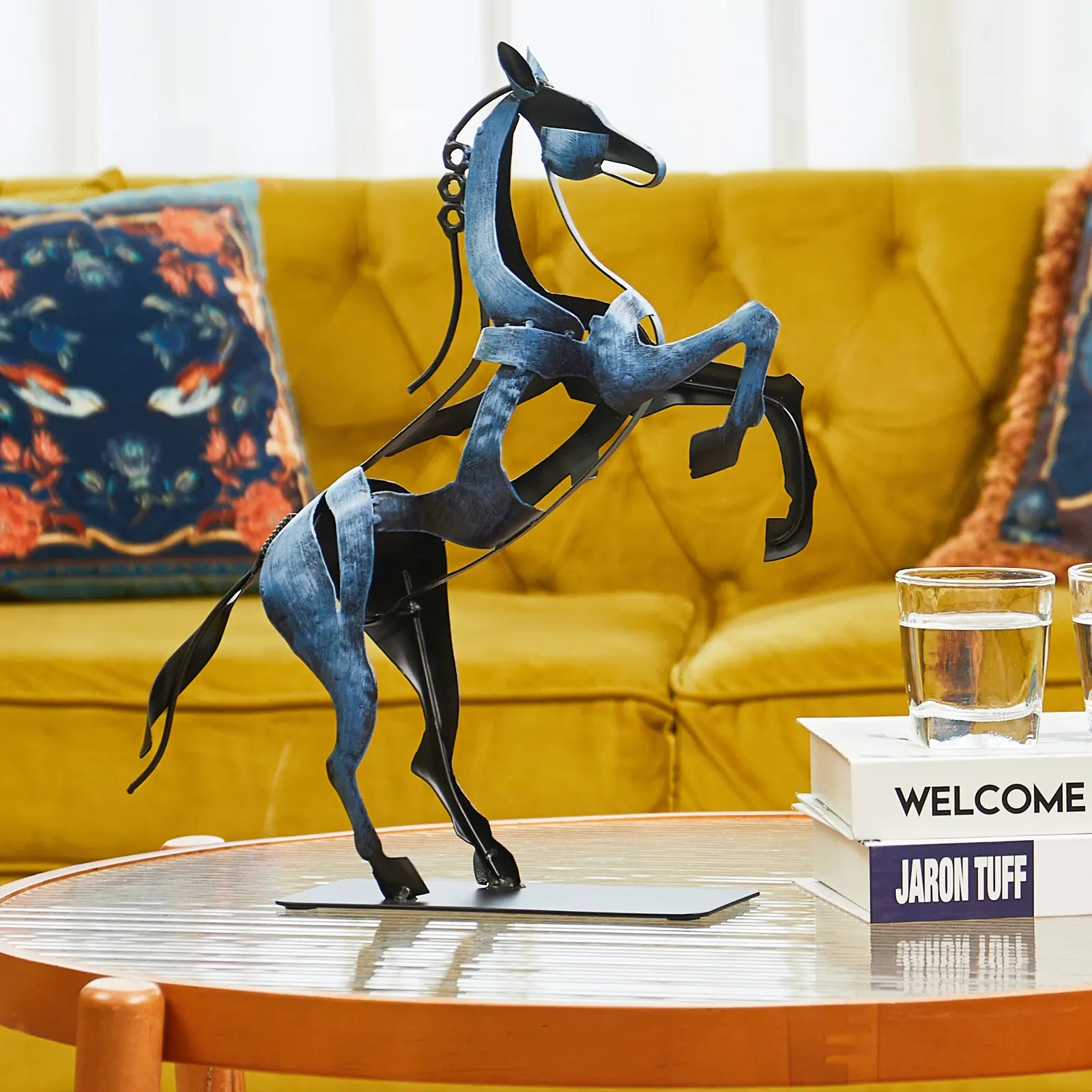 SunBlogs Art Standing Horse Statue Home Decor, Hand Painted Metal Horse Desktop Sculpture, Home & Office Animal Statue, Horse Memorial Gifts for Horse Lovers