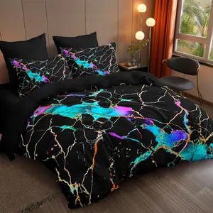 Black Comforter King Size, Abstract Blue Marble Sets, Neon Gardient Marbling Decor Comforter, Microfiber Down Alternative Comforter for/104 * 90