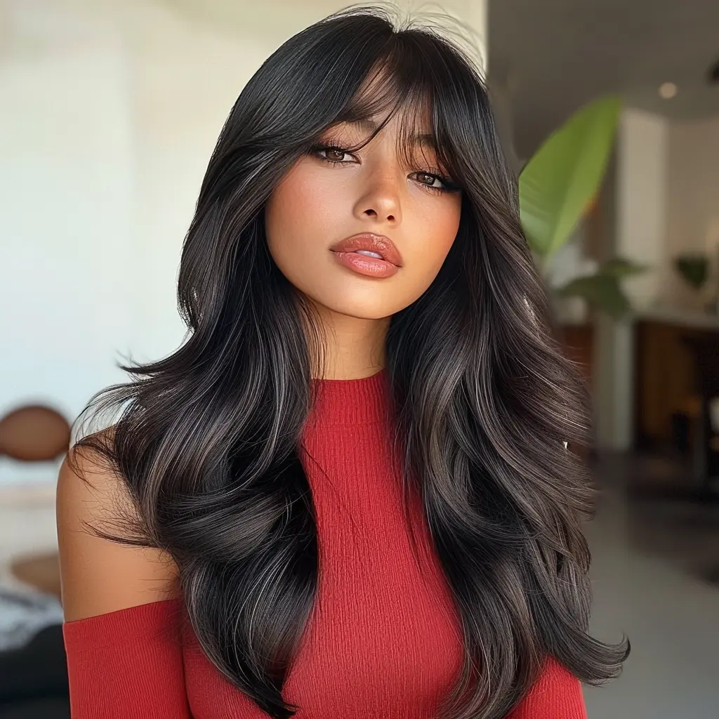 22 inch | Dark Brown | Curly Hair  with hair bangs| SM7245