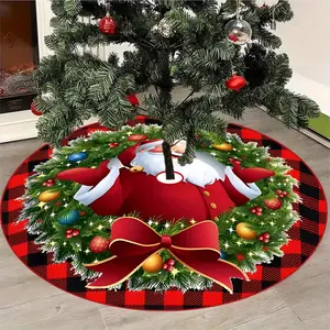 JIT 1pc Christmas Santa Claus Tree Skirt Decoration, Garland ribbon, Christmas print pattern, machine washable, Christmas gift all year round
