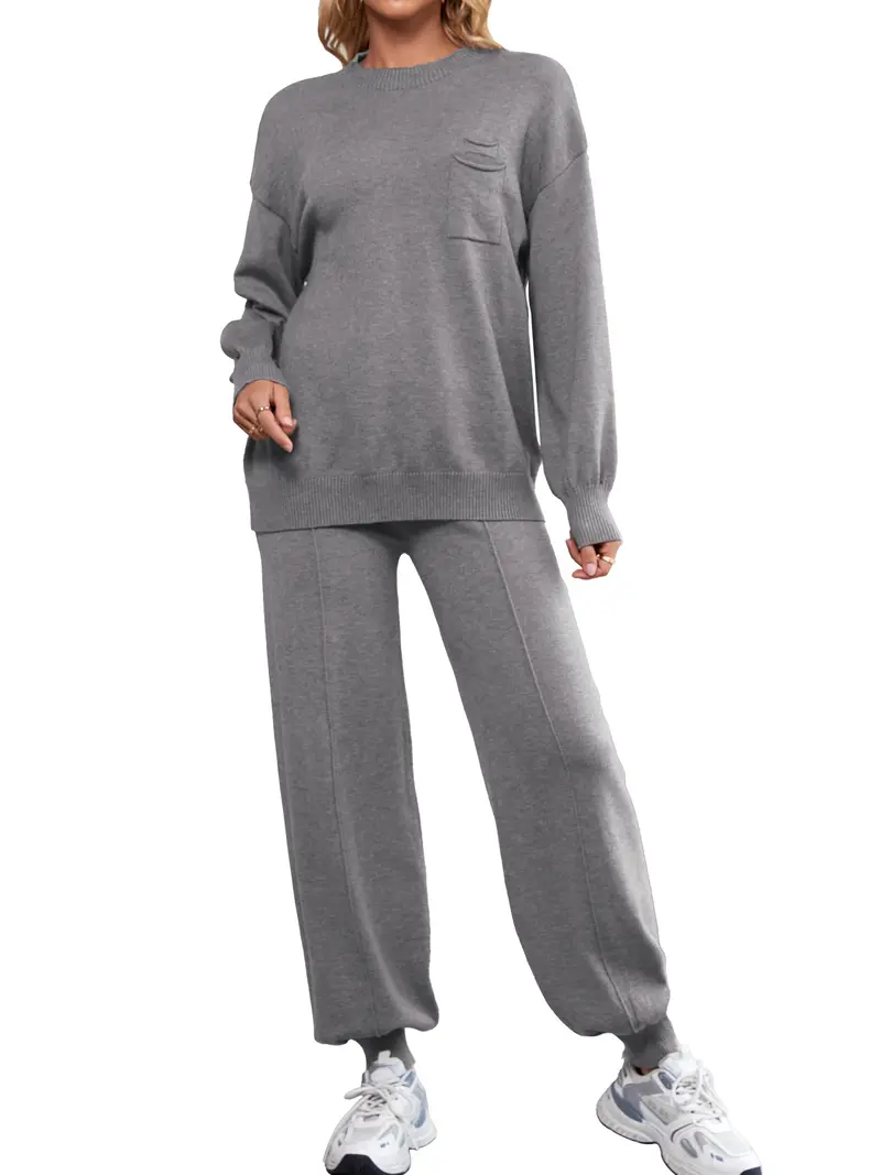 SuperPrity Two Piece Sweater Set for Women Casual Long Sleeve Outfits Crew Neck Pullover Top with Sweatpants Knit Jogger Set
