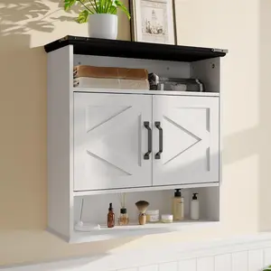 Wall Mounted Medicine Cabinet with Barn Doors, Adjustable Shelf Bathroom Wall Cabinet, Farmhouse Storage Cabinet for Kitchen, Laundry Room, Entryway, Rustic Wall Cabinet for Small Spaces