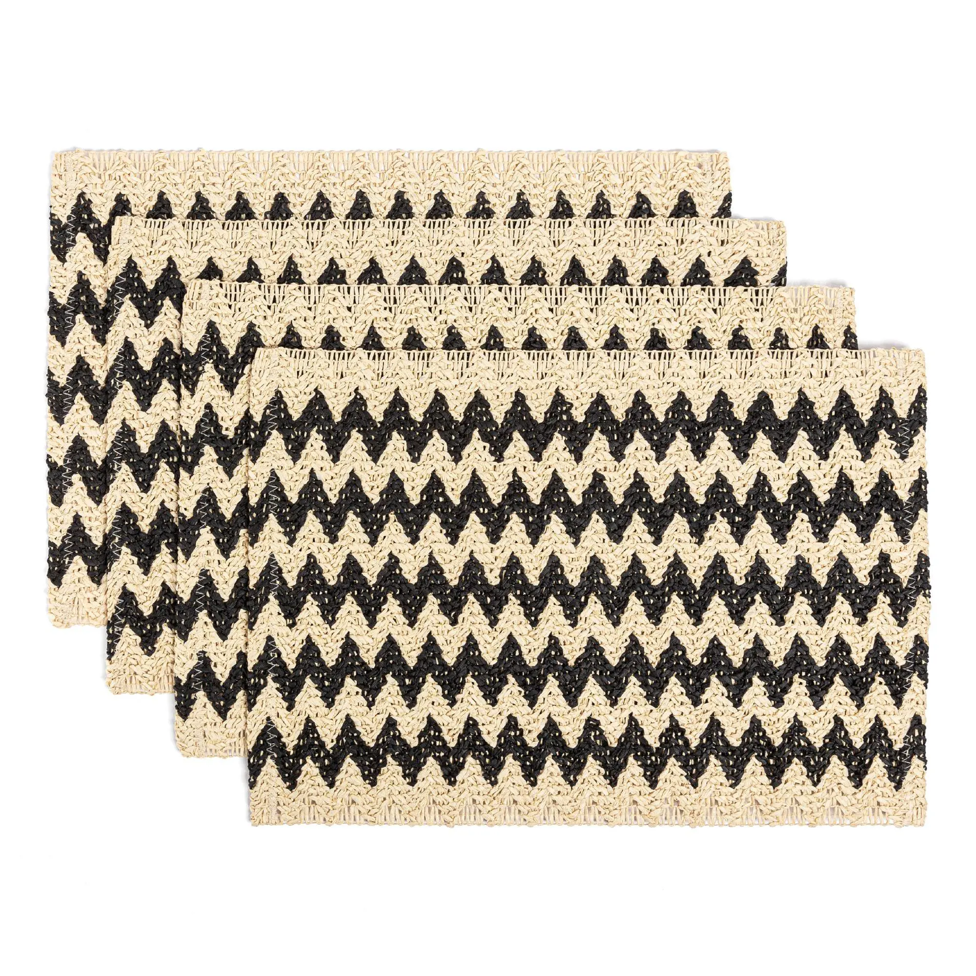 over&back Set of 4 Woven Fiber Placemats - Chevron - Black