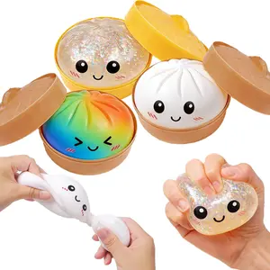 Cute Dumpling Squishy Toy Blind Box – Expressive Steamed Bun Fidget Toy, Soft TPR Stress Relief Squeeze Toy, Funny Food Squishy for Kids, Desk Toy Gift for Birthday, Valentine's Day, Easter