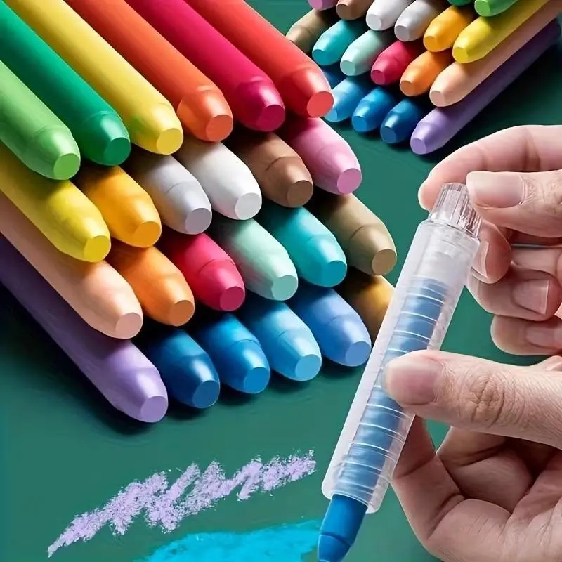 12-Pack Dust-Free Chalks + 2 Rotating Holders, Water-Soluble Colorful Erasable Chalks, Bright Colors for Versatile Use, Teaching, Chalkboard Writing, Presentation Drawing, Writing Tools