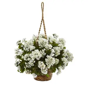 Nearly Natural Artificial Geranium Hanging Basket Indoor/Outdoor