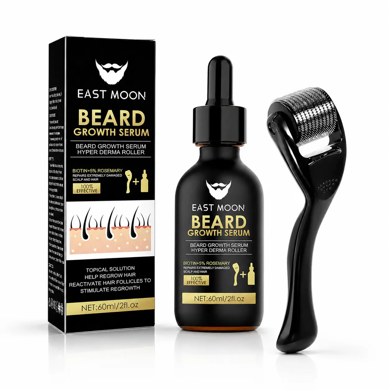 Buy 1 get 1 free  East Moon Beard Growth Kit - Beard Growth Serum & Derma Roller, 60ml Nutritional Oil for Thicker Shiny Beards, Fuller Beard Growth, Fills Patchy Spots Fast, Daily Beard Care Tools, Men's Grooming Gifts, Father's Day Gifts w special