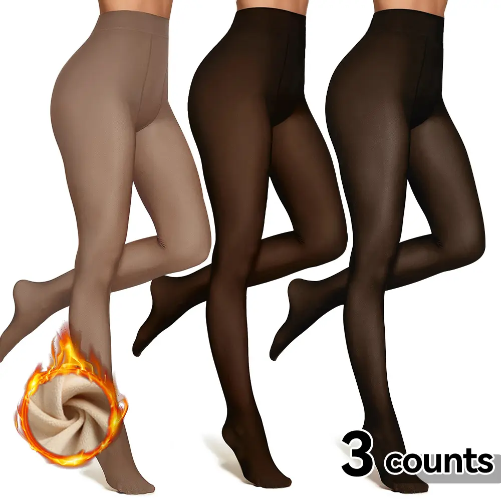 Women's Elegant Sheer Fleece-Lined Stockings – Soft, Translucent Thermal Leggings with Perfect Fit for Cold Weather
