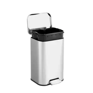 Stainless Steel Kitchen Step Trash Can - 13 Gallon/50L, Soft-Close Lid, Removable Inner Bucket, Rectangular Indoor Waste Container for Kitchen, Living Room, Office, Silver