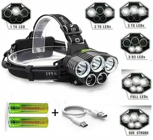 Rechargeable 5 LED Headlamp Headlight Flashlight for Outdoor Camping Hiking Fishing Hunting Running Car Repair - Hands-Free Convenience